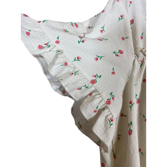 Unbranded Pajama Set Women 1X White Floral Ruffle Feminine Bridal Retro Coquette - Picture 6 of 9